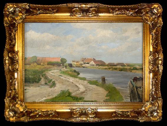 framed  Eugen Ducker Village near canal, ta009-2